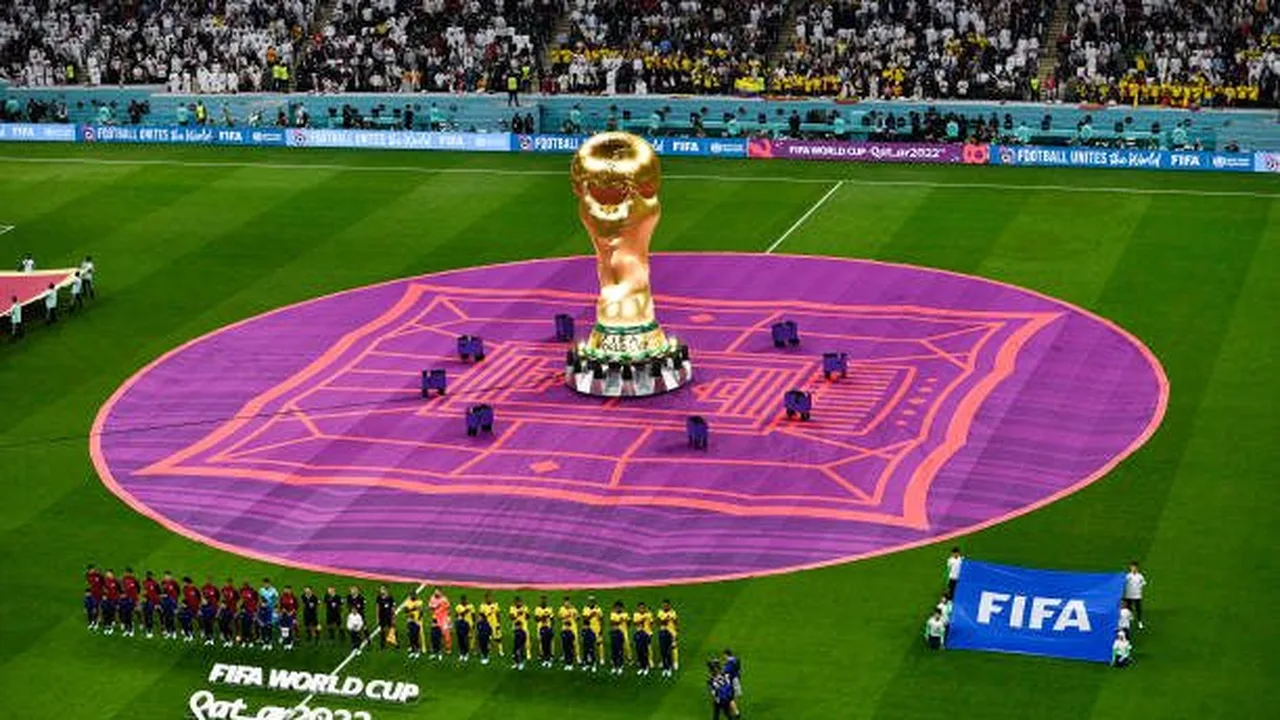 Bandeiras das seleções europeias classificadas para Copa 2026 tremulando em estádio