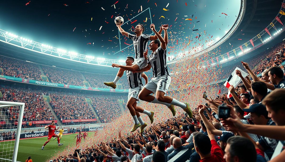 Garro comemorando gol pelo Corinthians na Neo Química Arena com torcida ao fundo