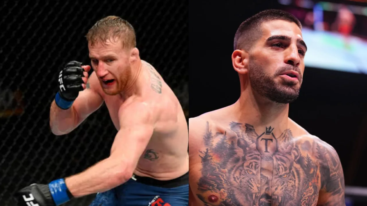Arman Tsarukyan durante pesagem oficial do UFC, mostrando físico definido e postura confiante antes de luta importante