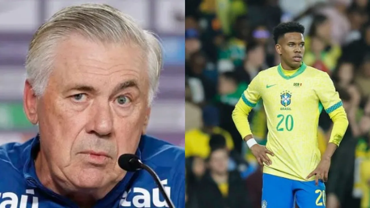 Estêvão em ação pelo Chelsea e Militão defendendo pelo Real Madrid, ambos preocupações para Ancelotti