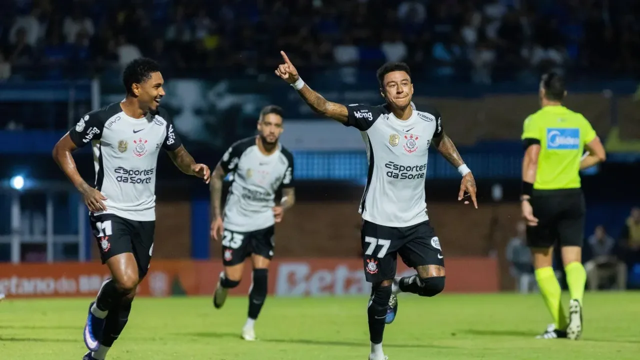 Fachada da Neo Química Arena com símbolo do Corinthians e documentos financeiros em primeiro plano