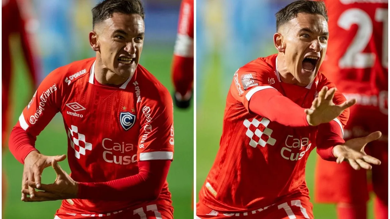 Jogadores do Cienciano celebram gol contra o Atlético Mineiro no Estádio Inca Garcilaso de la Vega em Cusco