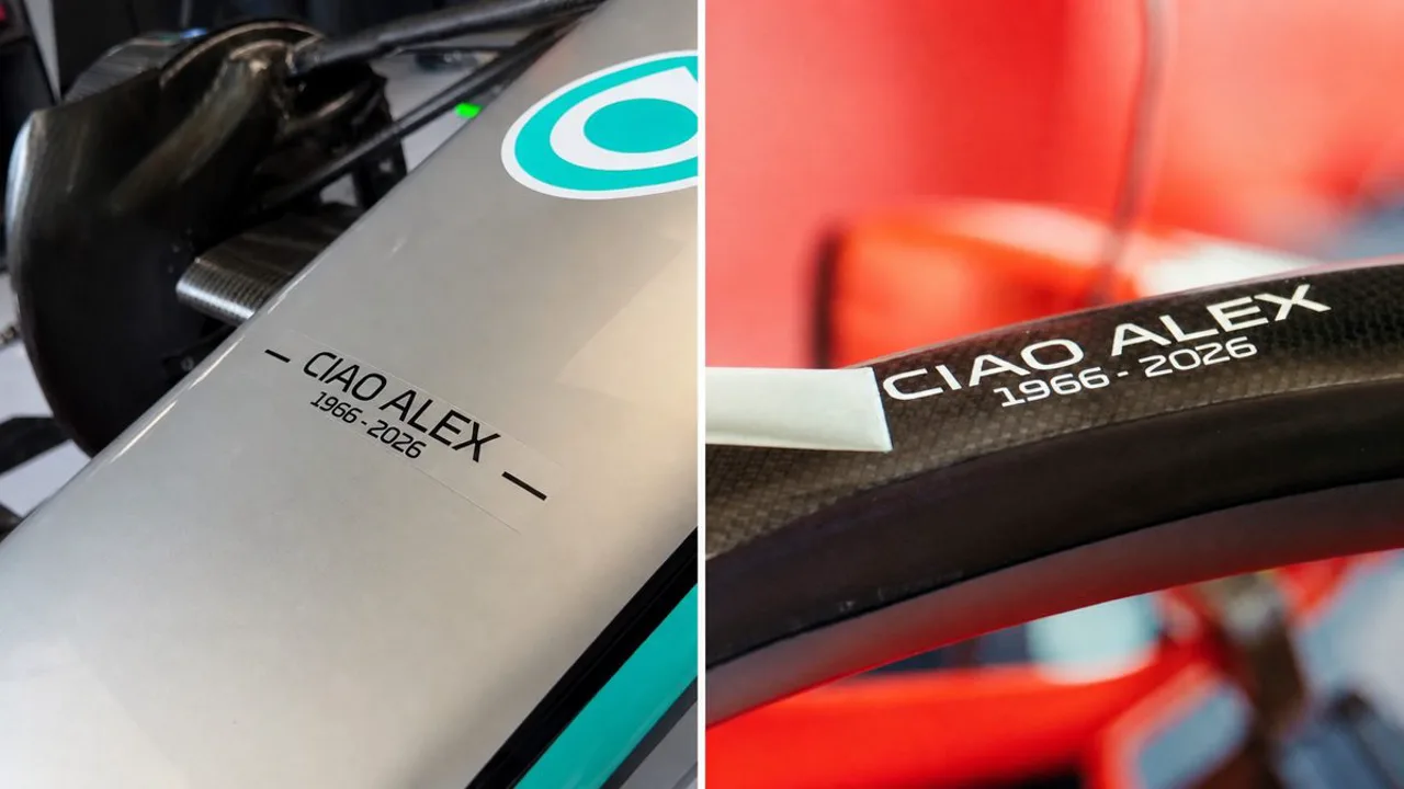 Homenagem Ciao Alex na Ferrari e Mercedes no GP de Miami 2026, com nome de Zanardi no carro