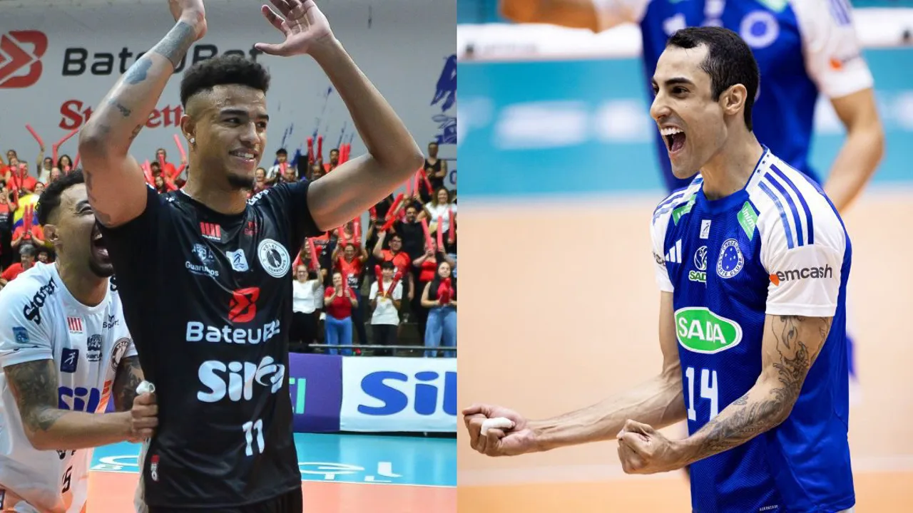 Quadra de vôlei masculino durante partida entre Guarulhos e Sada Cruzeiro nas quartas da Superliga 2025