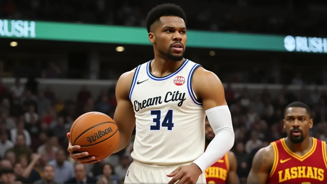 Jogador de basquete arremessando de três pontos em quadra da NBA com linha destacada no chão