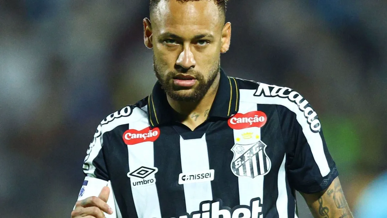 Neymar abraça Robinho Jr. após gol do Santos contra o Recoleta na Sul-Americana 2026