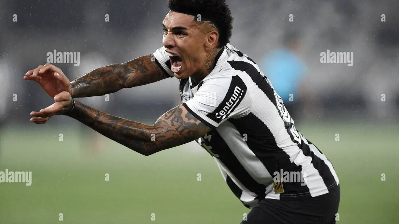 Torcida do Botafogo no estádio Nilton Santos com faixas e bandeiras alvinegras durante partida do Brasileirão