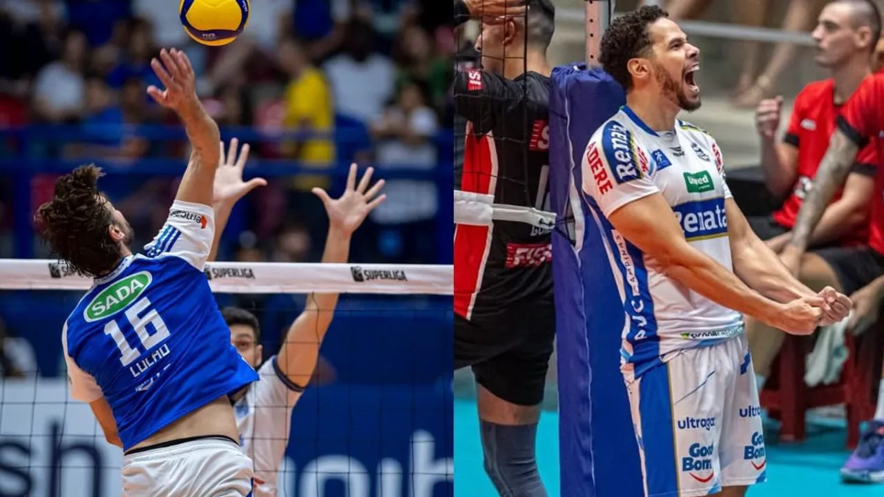 Lucão e Judson em ação na Superliga Masculina 2025/26, centrais do Cruzeiro e Campinas na final do Ibirapuera