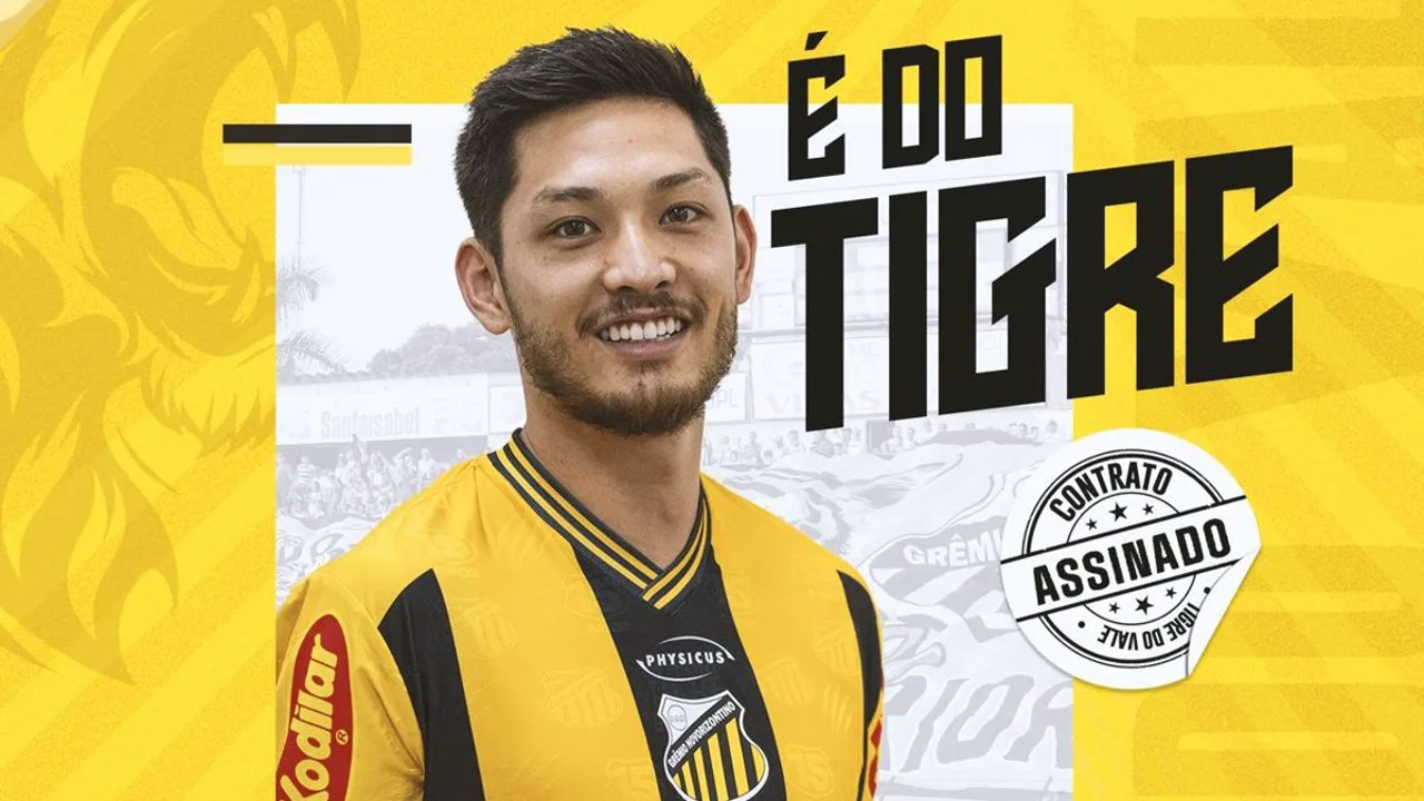 Luis Oyama, meia do Novorizontino, com a camisa 6 durante partida do Brasileirão Série A 2026