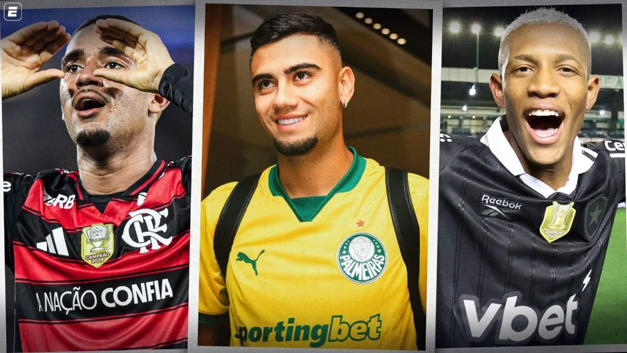 Jogadores do Palmeiras, Flamengo e Botafogo em campo durante o Brasileirão 2026