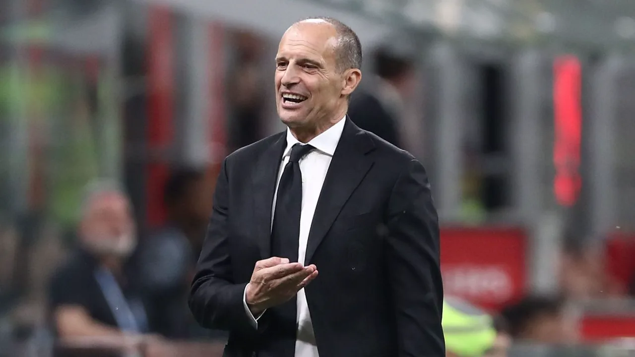 Massimiliano Allegri gesticula no banco do AC Milan durante partida decisiva da Serie A