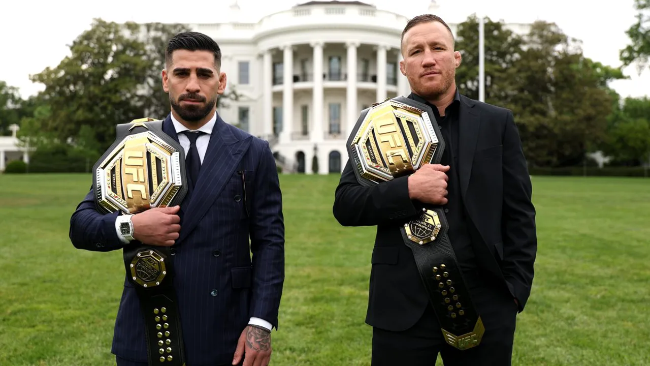 Ilia Topuria e Justin Gaethje posam no gramado sul da Casa Branca com novos kits Venum do UFC