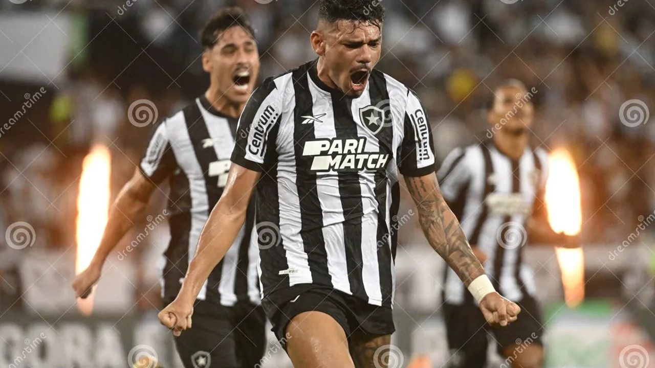 Fachada do Estádio Nilton Santos com torcedores do Botafogo ao fundo em dia nublado