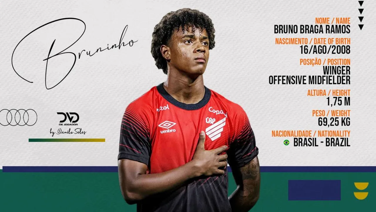Bruninho, atacante de 17 anos do Athletico Paranaense, em ação durante partida pelo time profissional
