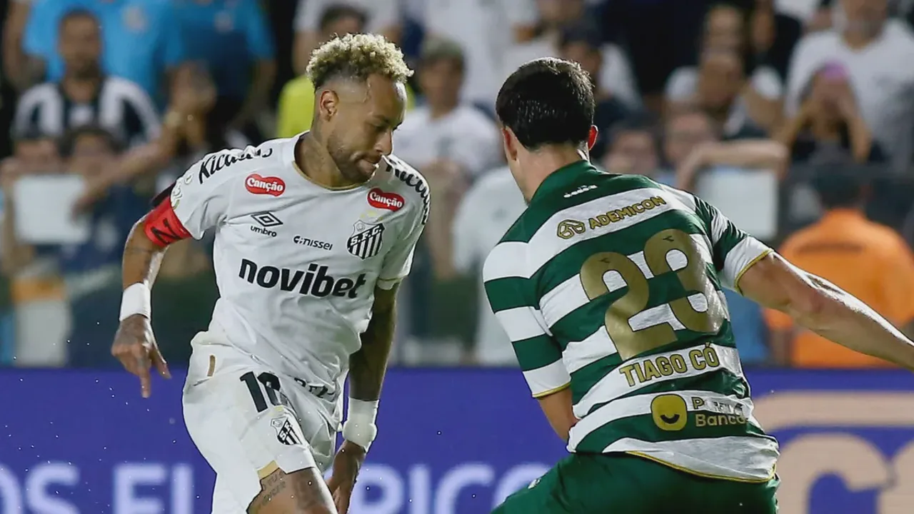Jogadores do Santos comemorando gol contra o Coritiba no Couto Pereira pela Copa do Brasil 2026