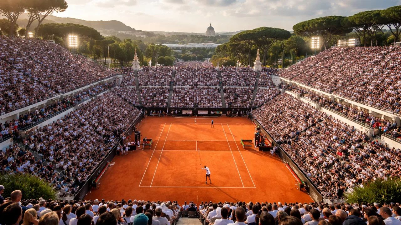 Elina Svitolina comemorando título no saibro do Foro Italico em Roma, raquete erguida