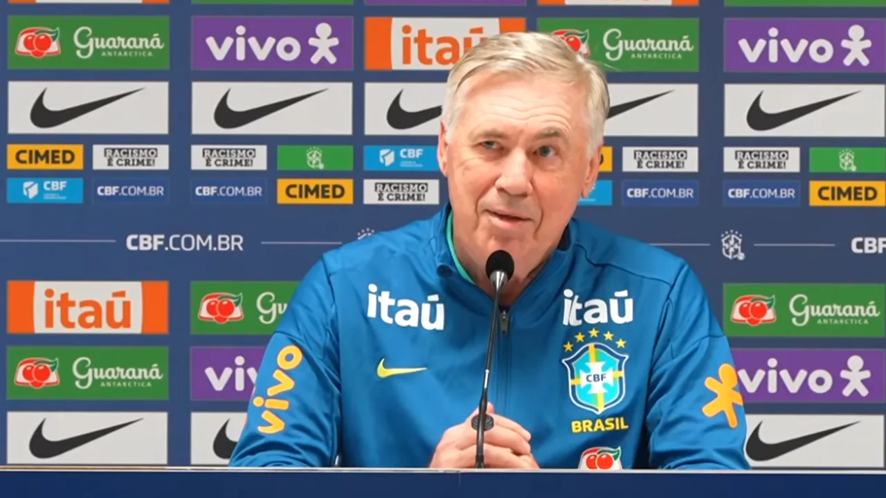 Carlo Ancelotti na coletiva de convocação da Seleção Brasileira para a Copa do Mundo 2026 no Museu do Amanhã