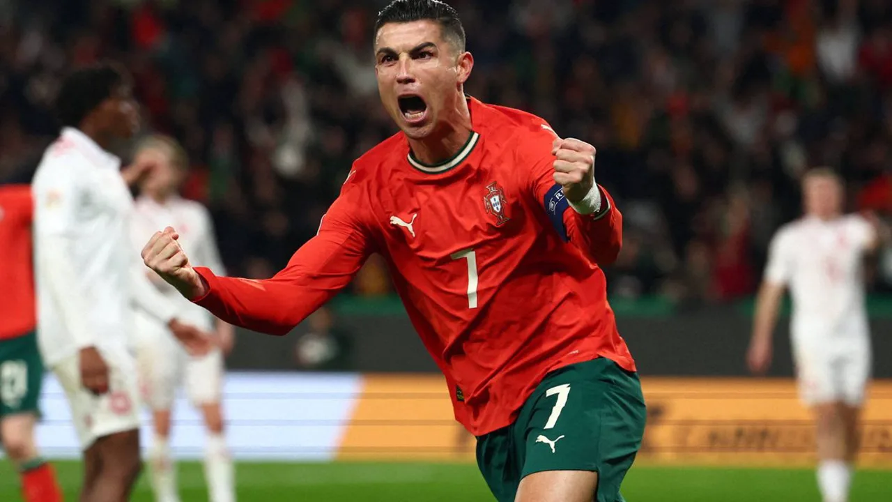 Cristiano Ronaldo comemorando gol pela seleção de Portugal em Copa do Mundo