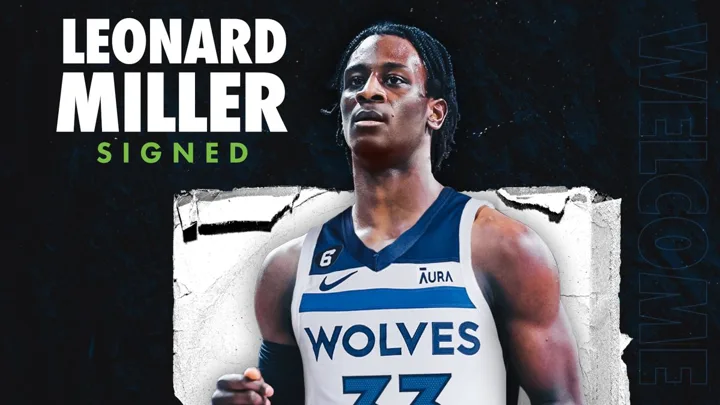 Miller Leonard, ala canadense de camisa 33 do Minnesota Timberwolves, em ação na NBA 2025/2026