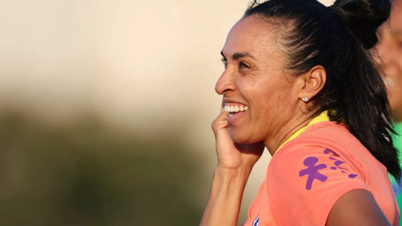 Marta em treino da Seleção Brasileira Feminina no CT Joaquim Grava, São Paulo, junho de 2026