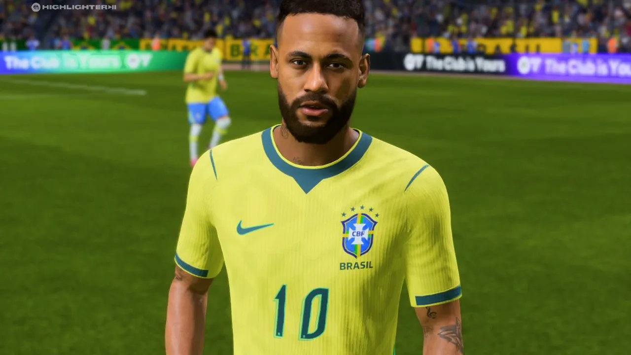 Neymar com a camisa da Seleção Brasileira em card do EA Sports FC 26 com overall 83