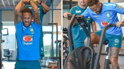 Neymar treina faixa elástica e bike a um dia de encarar Marrocos