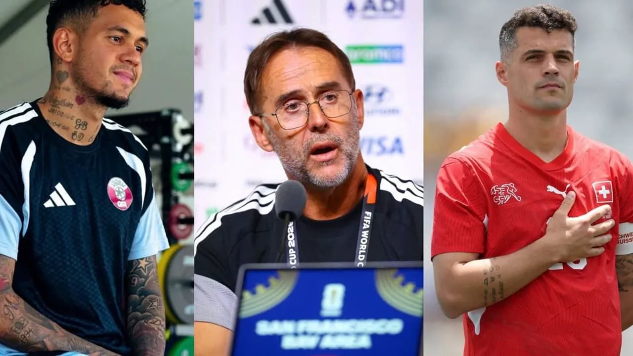 Jogadores de Catar e Suíça disputando bola em campo durante partida da Copa do Mundo 2026