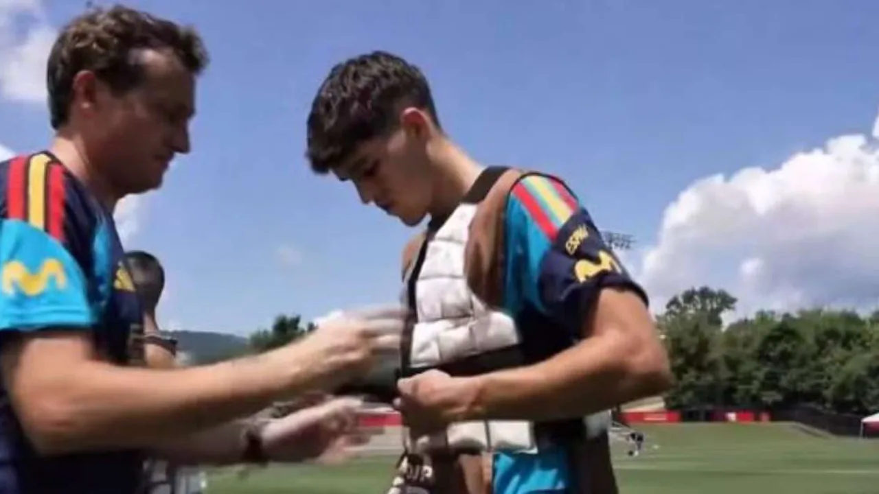 Jogadores de seleção europeia usando coletes de gelo CLIMACOOL durante treino sob calor intenso nos EUA