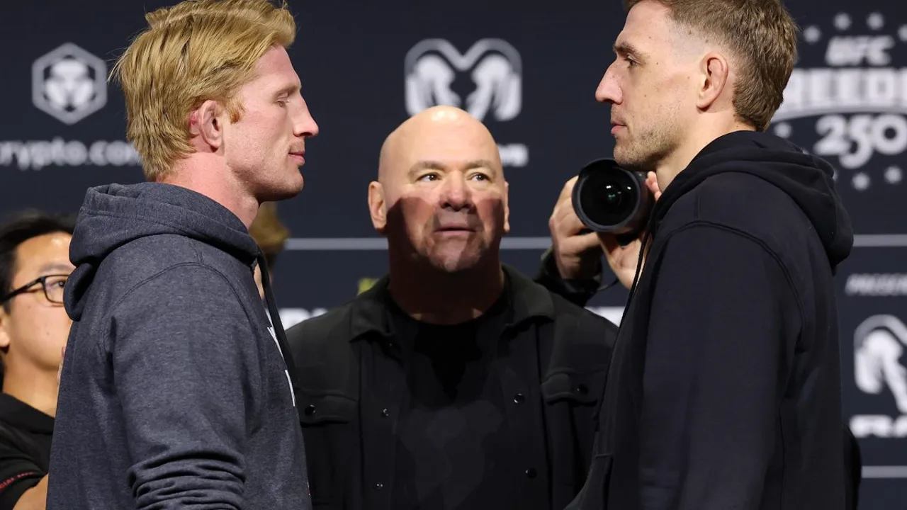 Sean Strickland sendo escoltado por seguranças no Fan Fest do UFC Freedom 250 próximo à Casa Branca