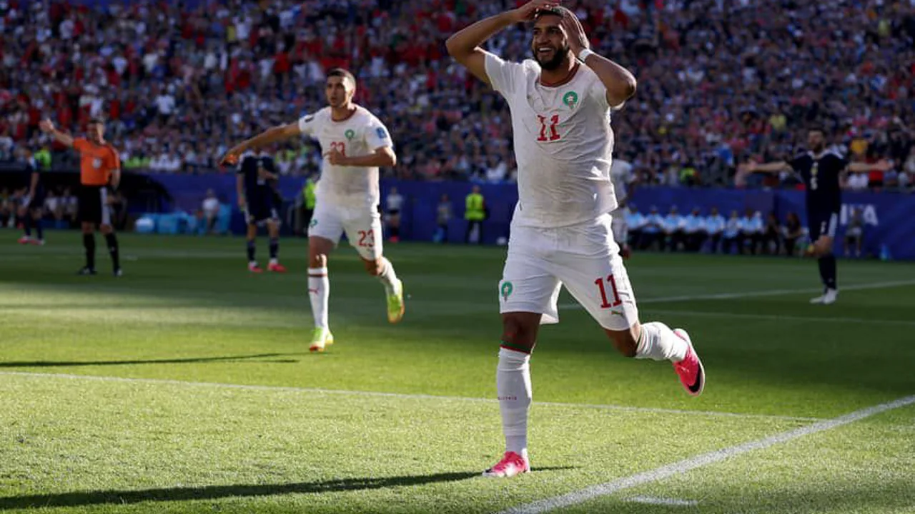 Ismael Saibari comemora gol mais rápido da Copa do Mundo 2026 contra a Escócia no Gillette Stadium
