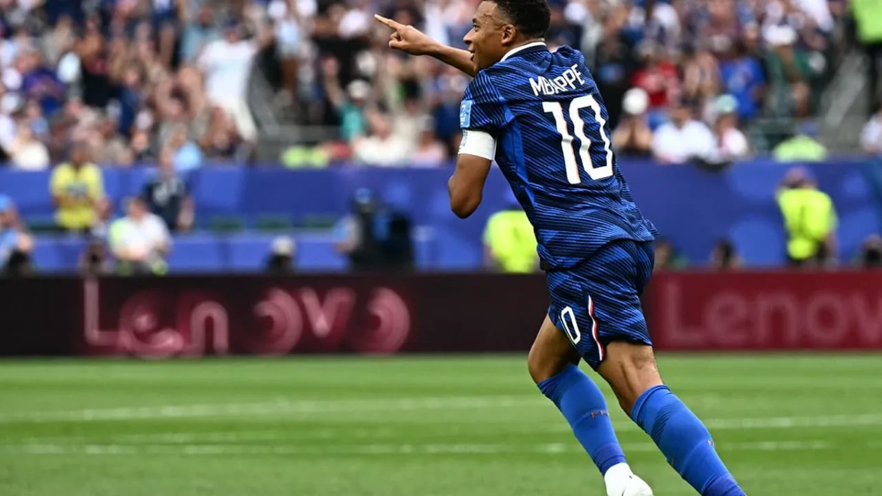 Mbappé comemorando gol pela França contra o Iraque no Lincoln Financial Field em Filadélfia, Copa do Mundo 2026