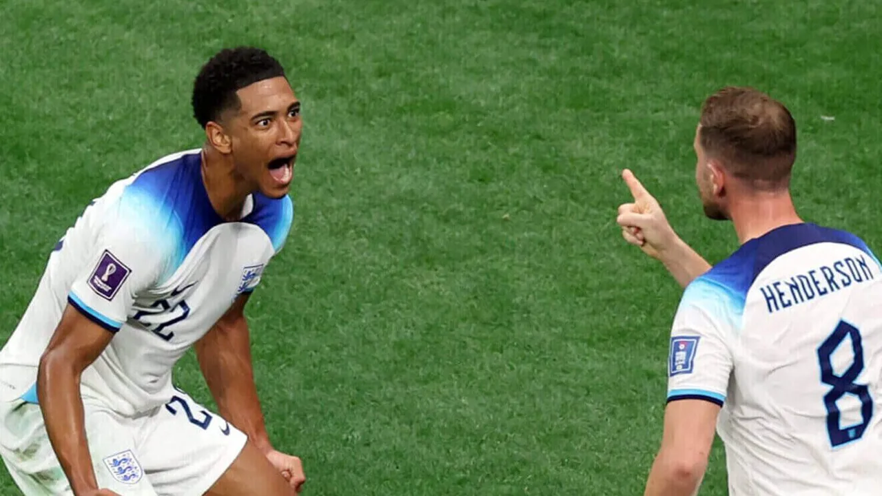 Harry Kane comemorando gol pela Inglaterra na Copa do Mundo 2026 no Gillette Stadium em Boston