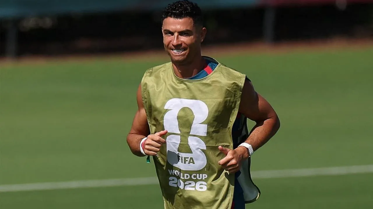 Cristiano Ronaldo comemorando gol com a camisa de Portugal na Copa do Mundo 2026