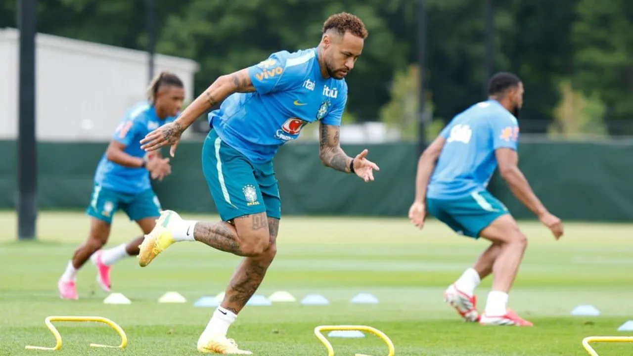 Neymar com a camisa 10 da Seleção Brasileira durante treino na Copa do Mundo 2026