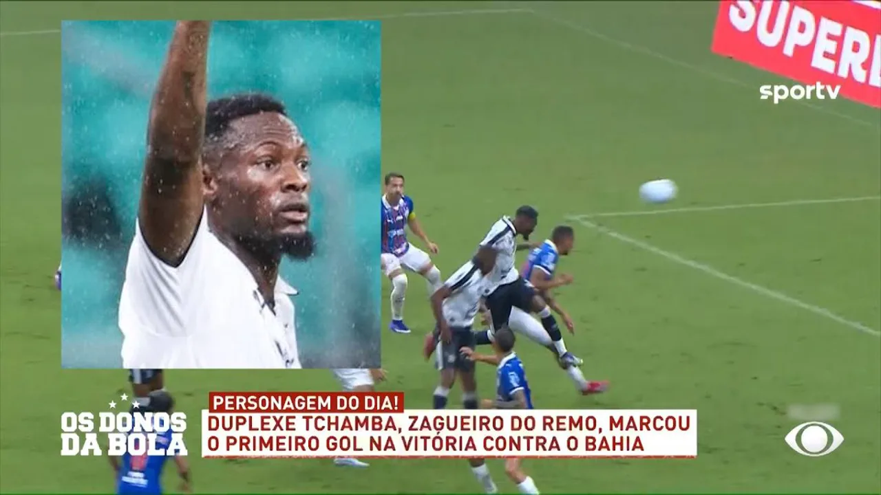 Duplexe Tchamba Bangou, zagueiro do Remo, em ação durante partida do Brasileirão Série B 2026