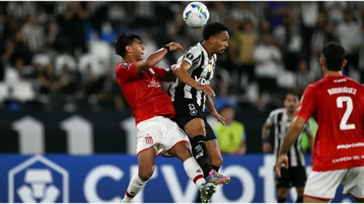 Jogadores do Botafogo comemoram vitória por 3 a 2 sobre o Estudiantes L.P. no Estádio Nilton Santos, Copa Libertadores 2025