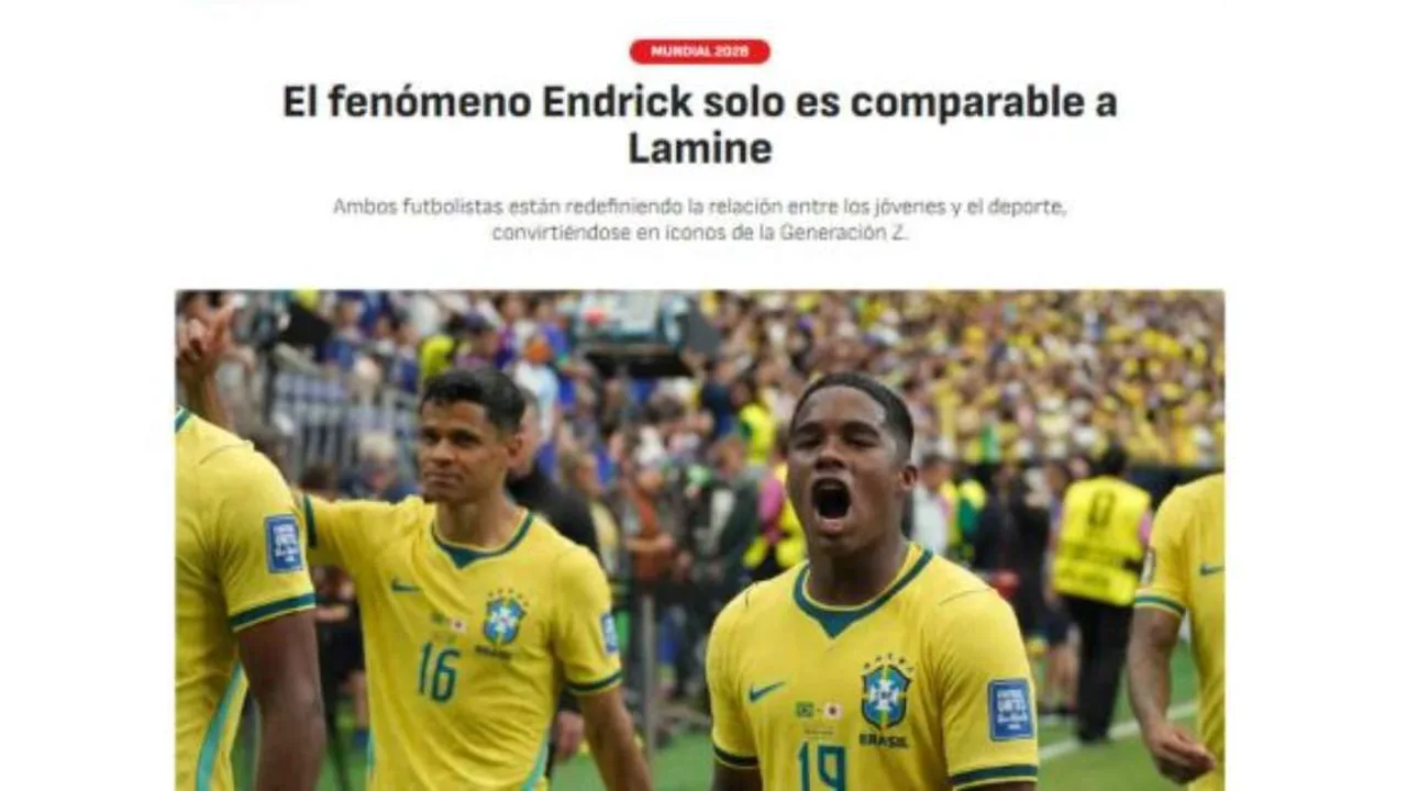 Endrick e Lamine Yamal em campo durante a Copa do Mundo 2026, representando a Geração Z no futebol mundial