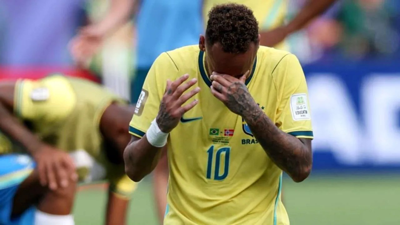 Neymar com a camisa 10 da Seleção Brasileira após eliminação para a Noruega na Copa do Mundo 2026