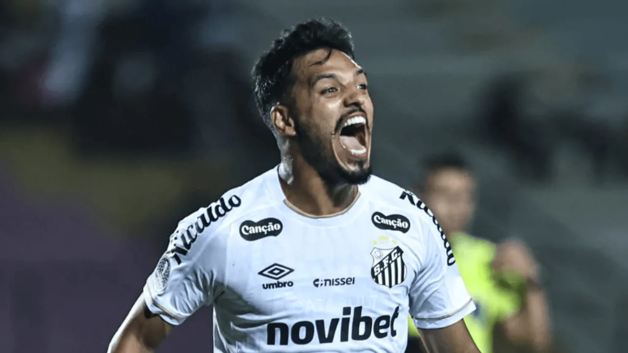Thaciano (Santos) e Bruno Xavier (Vila Nova) em ação pelo Brasileirão Série A 2026, duelo de meias
